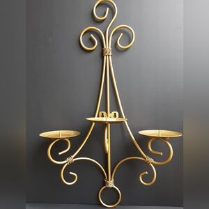 Three-Arm Scroll Metal Wall Sconce Candle Holder Gold Finish Classic Wall Decor